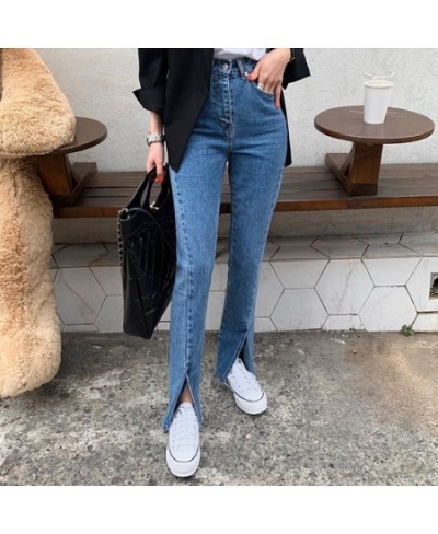 Vintage Blue Split Jeans Women Korean Fashion High Waist Denim Flare Pants Mom Chic Streetwear Y2k Jean for Woman Bell Bottom...