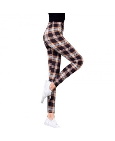 Women Grid Print Plaid Leggings Female Fitness Leggins Lady Slim Pencil Pants Push Up High Elastic Waist Sexy Trousers Red $2...