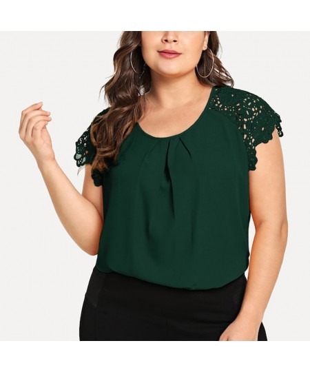 Plus Size Tops Women Blouses Floral Lace Women Short Sleeve Round Neck Summer Tops Large Size Blouse Tops Chemisier Femme $31...