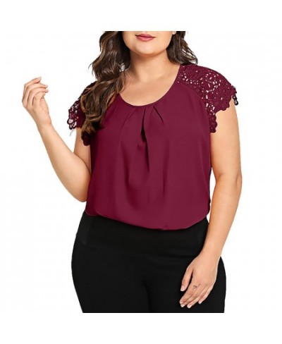 Plus Size Tops Women Blouses Floral Lace Women Short Sleeve Round Neck Summer Tops Large Size Blouse Tops Chemisier Femme $31...