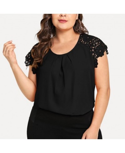 Plus Size Tops Women Blouses Floral Lace Women Short Sleeve Round Neck Summer Tops Large Size Blouse Tops Chemisier Femme $31...