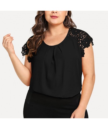 Plus Size Tops Women Blouses Floral Lace Women Short Sleeve Round Neck Summer Tops Large Size Blouse Tops Chemisier Femme $31...