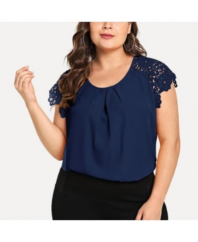 Plus Size Tops Women Blouses Floral Lace Women Short Sleeve Round Neck Summer Tops Large Size Blouse Tops Chemisier Femme $31...