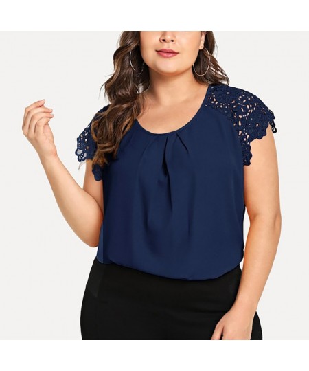 Plus Size Tops Women Blouses Floral Lace Women Short Sleeve Round Neck Summer Tops Large Size Blouse Tops Chemisier Femme $31...