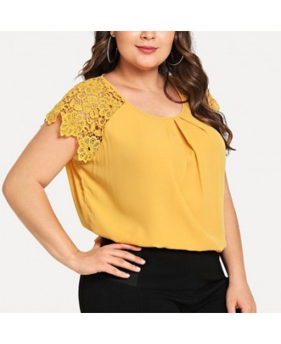 Plus Size Tops Women Blouses Floral Lace Women Short Sleeve Round Neck Summer Tops Large Size Blouse Tops Chemisier Femme $31...