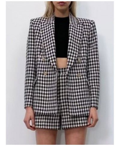 2022 Autumn Women Shorts Suits 2 piece sets Casual Plaid Blazers Coats and Shorts Female Elegant OL Suit Clothing $39.35 - Su...