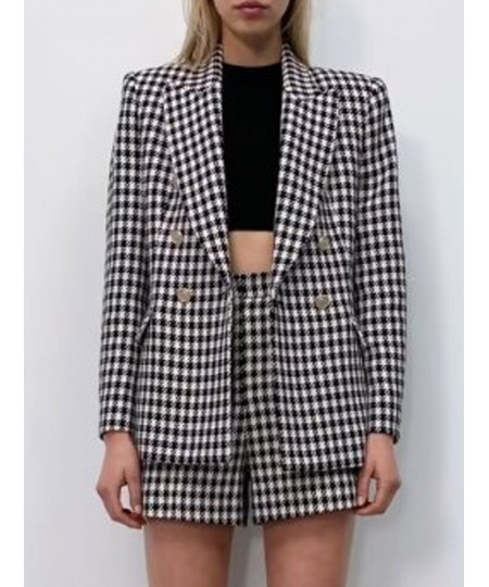 2022 Autumn Women Shorts Suits 2 piece sets Casual Plaid Blazers Coats and Shorts Female Elegant OL Suit Clothing $39.35 - Su...