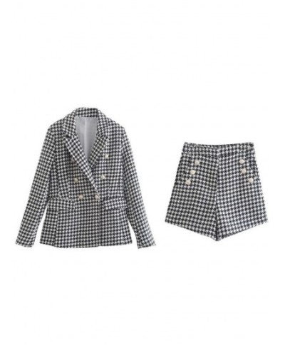 2022 Autumn Women Shorts Suits 2 piece sets Casual Plaid Blazers Coats and Shorts Female Elegant OL Suit Clothing $39.35 - Su...