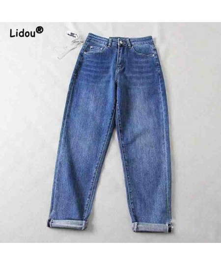 Spring Autumn All-match Trend Casual Women's Jeans 2022 New Solid Korean Fashion High Waisted Jeans Elastic England Trousers ...