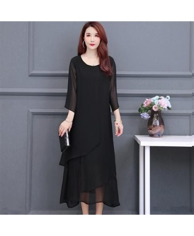 Woman Dress Summer Women's New Loose Solid Color Chiffon Midi Long Dresses Black Vestido De Mujer L-5XL Women Clothing J378 $...