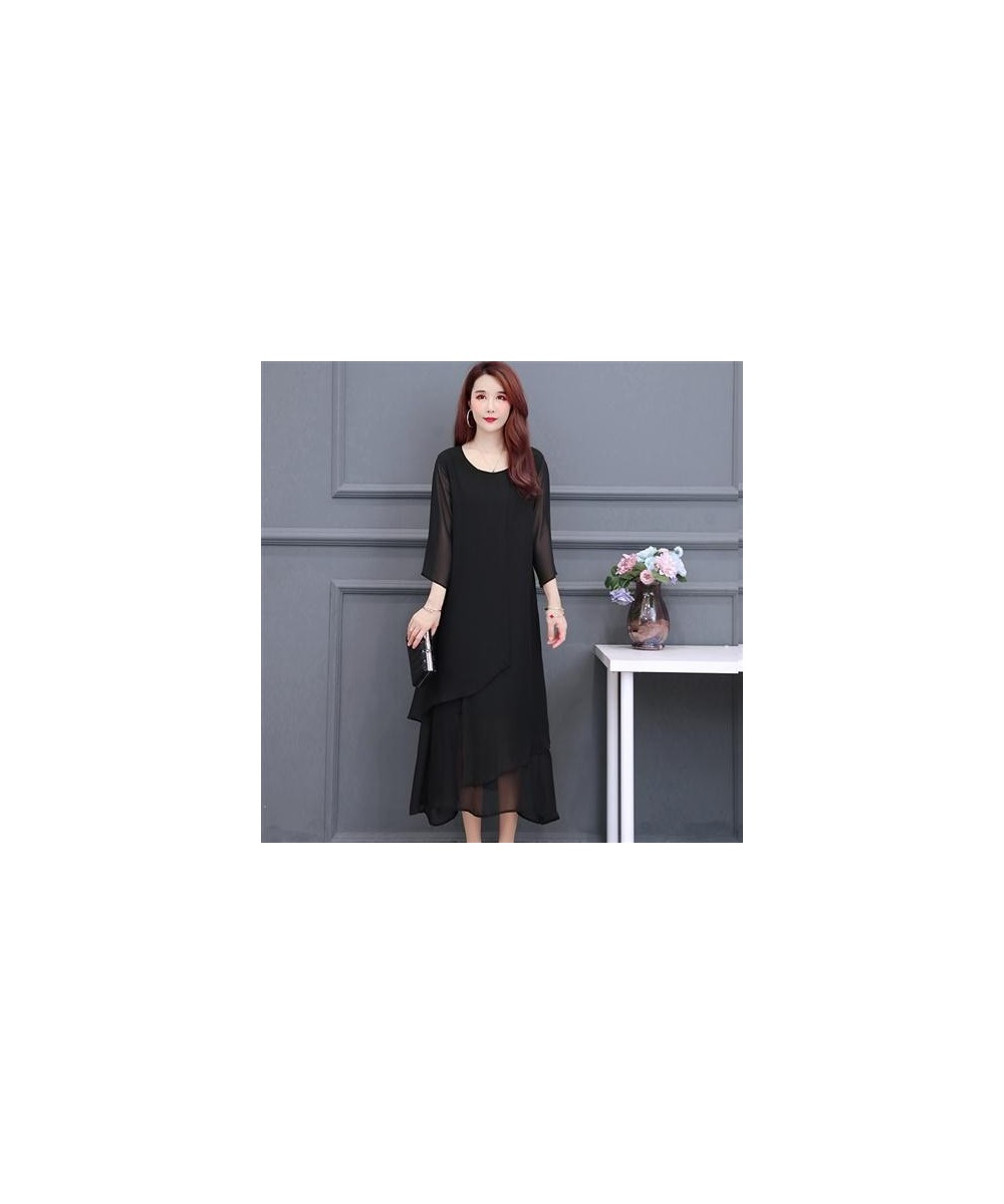 Woman Dress Summer Women's New Loose Solid Color Chiffon Midi Long Dresses Black Vestido De Mujer L-5XL Women Clothing J378 $...