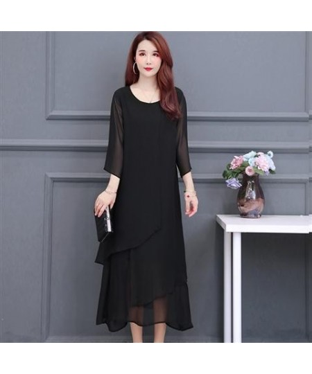 Woman Dress Summer Women's New Loose Solid Color Chiffon Midi Long Dresses Black Vestido De Mujer L-5XL Women Clothing J378 $...