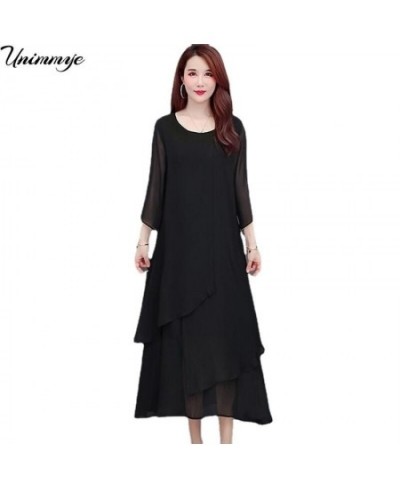 Woman Dress Summer Women's New Loose Solid Color Chiffon Midi Long Dresses Black Vestido De Mujer L-5XL Women Clothing J378 $...