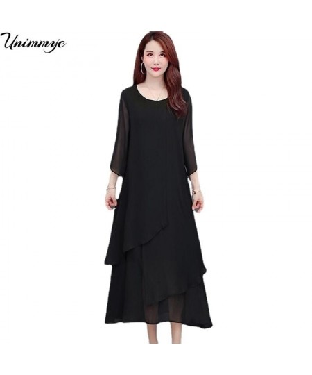 Woman Dress Summer Women's New Loose Solid Color Chiffon Midi Long Dresses Black Vestido De Mujer L-5XL Women Clothing J378 $...