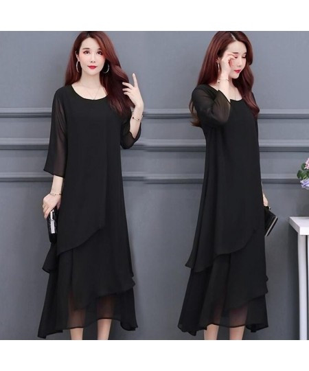 Woman Dress Summer Women's New Loose Solid Color Chiffon Midi Long Dresses Black Vestido De Mujer L-5XL Women Clothing J378 $...