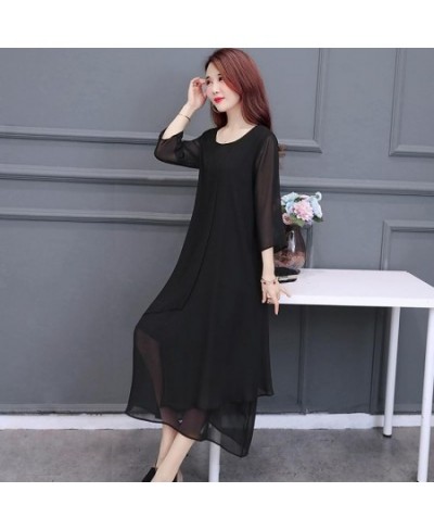 Woman Dress Summer Women's New Loose Solid Color Chiffon Midi Long Dresses Black Vestido De Mujer L-5XL Women Clothing J378 $...