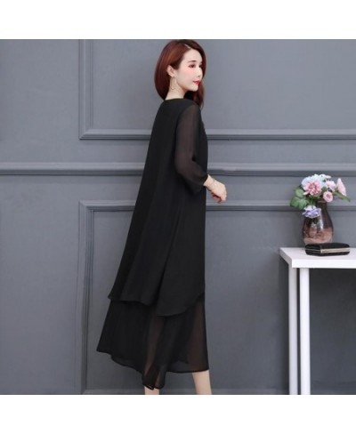 Woman Dress Summer Women's New Loose Solid Color Chiffon Midi Long Dresses Black Vestido De Mujer L-5XL Women Clothing J378 $...