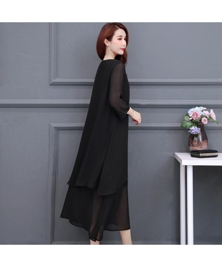 Woman Dress Summer Women's New Loose Solid Color Chiffon Midi Long Dresses Black Vestido De Mujer L-5XL Women Clothing J378 $...