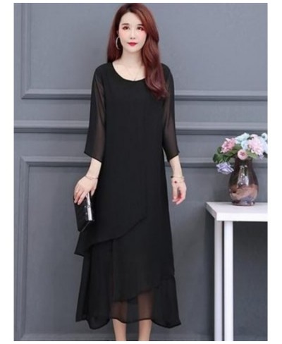 Woman Dress Summer Women's New Loose Solid Color Chiffon Midi Long Dresses Black Vestido De Mujer L-5XL Women Clothing J378 $...