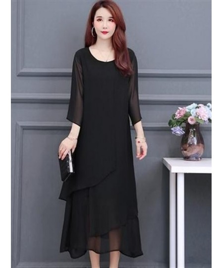 Woman Dress Summer Women's New Loose Solid Color Chiffon Midi Long Dresses Black Vestido De Mujer L-5XL Women Clothing J378 $...