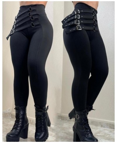 Women High Waist Buckled Belt Skinny Pants Pencil Slim Fashion Casual Sexy Leggings Pants Trousers Y2k $51.43 - Pants & Capris