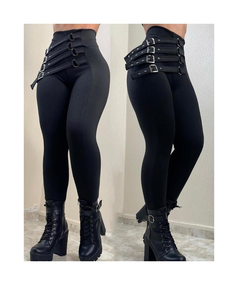 Women High Waist Buckled Belt Skinny Pants Pencil Slim Fashion Casual Sexy Leggings Pants Trousers Y2k $51.43 - Pants & Capris