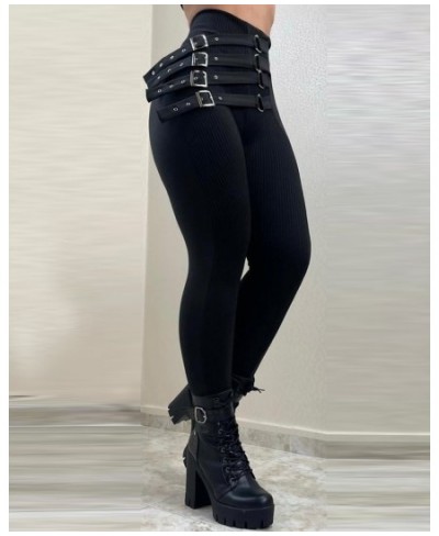 Women High Waist Buckled Belt Skinny Pants Pencil Slim Fashion Casual Sexy Leggings Pants Trousers Y2k $51.43 - Pants & Capris