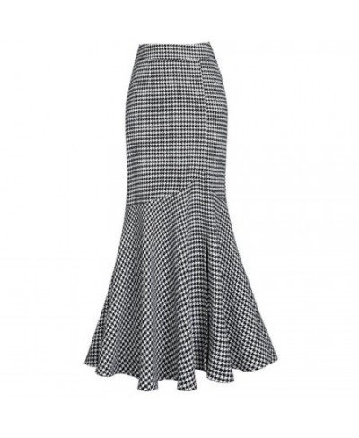 Autumn winter Houndstooth woolen ol mermaid skirt women high waist ruffles package hip split long trumpet skirt $59.67 - Skirts