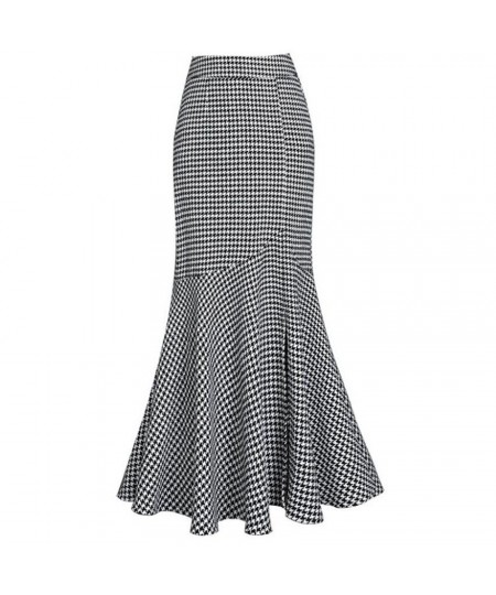 Autumn winter Houndstooth woolen ol mermaid skirt women high waist ruffles package hip split long trumpet skirt $59.67 - Skirts