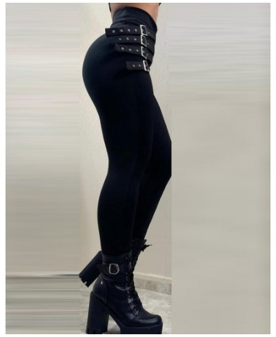 Women High Waist Buckled Belt Skinny Pants Pencil Slim Fashion Casual Sexy Leggings Pants Trousers Y2k $51.43 - Pants & Capris