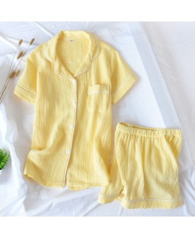 Japanese-style summer ladies cotton double-layer crepe gauze short-sleeved shorts pajamas suit large size home service women ...