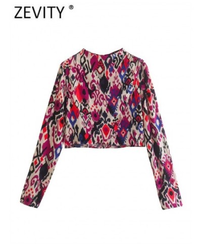 2023 Women FashionGeometric Totem Floral Print Short Blouse Female Back Zipper Shirts Blusas Chic Summer Crop Tops LS3437 $28...