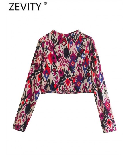 2023 Women FashionGeometric Totem Floral Print Short Blouse Female Back Zipper Shirts Blusas Chic Summer Crop Tops LS3437 $28...