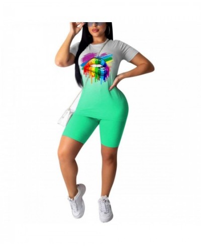 Women Colorful Lips Printed Short Sleeve T-shirt High Waist Shorts Summer Tie Dyeing Print Tracksuit 2PCS Clothes Set $29.03 ...