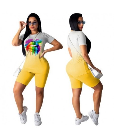 Women Colorful Lips Printed Short Sleeve T-shirt High Waist Shorts Summer Tie Dyeing Print Tracksuit 2PCS Clothes Set $29.03 ...