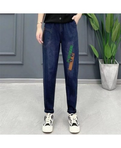 Elastic Blue Jeans Women's Plush Winter Slim Fashion Spring Versatile Retro Style Splicing High Waist Harun Denim Pants Blac ...