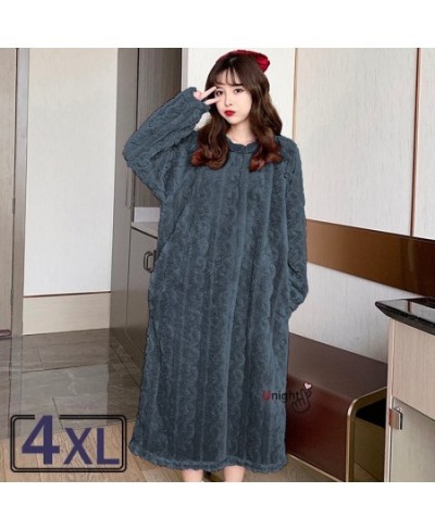 Large Bust Female Flannel Night Gown Thick Sleepwear Women Winter Night Dress Fleece Coral Loungewear Pajamas Pyjamas 4XL $53...