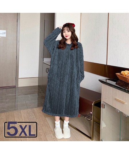 Large Bust Female Flannel Night Gown Thick Sleepwear Women Winter Night Dress Fleece Coral Loungewear Pajamas Pyjamas 4XL $53...