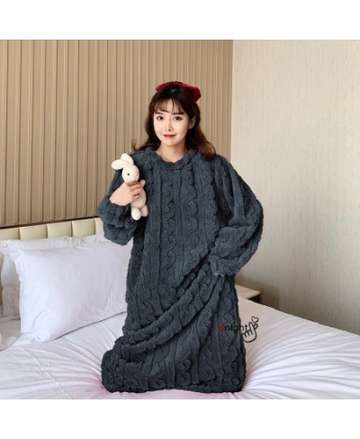 Large Bust Female Flannel Night Gown Thick Sleepwear Women Winter Night Dress Fleece Coral Loungewear Pajamas Pyjamas 4XL $53...