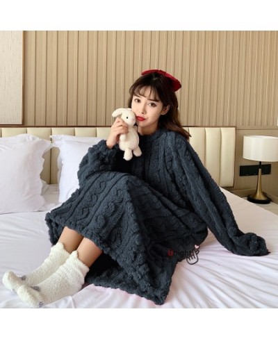 Large Bust Female Flannel Night Gown Thick Sleepwear Women Winter Night Dress Fleece Coral Loungewear Pajamas Pyjamas 4XL $53...