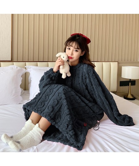 Large Bust Female Flannel Night Gown Thick Sleepwear Women Winter Night Dress Fleece Coral Loungewear Pajamas Pyjamas 4XL $53...