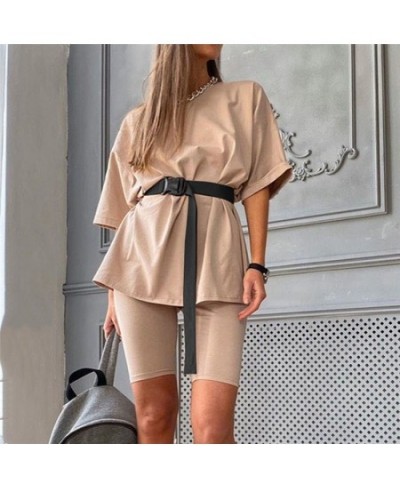 Casual Solid Outfits Women's Two Piece Suit With Belt Home Loose Sports Tracksuits Fashion Leisure Bicycle Suit Summer $30.53...