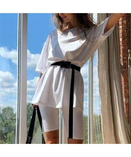 Casual Solid Outfits Women's Two Piece Suit With Belt Home Loose Sports Tracksuits Fashion Leisure Bicycle Suit Summer $30.53...