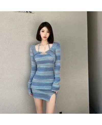 Women Dress Sexy 2 Piece Sets Strap Vintage Dresses Y2K Long Sleeve Tops Blouse Female Shirts Outfits New Korean 2023 $46.95 ...