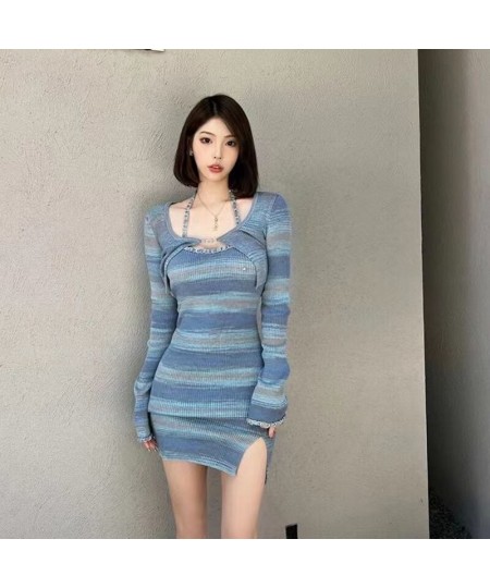 Women Dress Sexy 2 Piece Sets Strap Vintage Dresses Y2K Long Sleeve Tops Blouse Female Shirts Outfits New Korean 2023 $46.95 ...