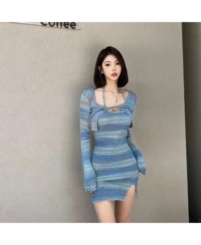 Women Dress Sexy 2 Piece Sets Strap Vintage Dresses Y2K Long Sleeve Tops Blouse Female Shirts Outfits New Korean 2023 $46.95 ...