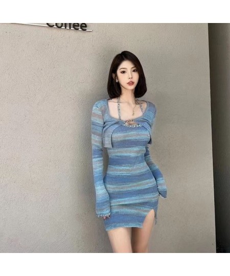 Women Dress Sexy 2 Piece Sets Strap Vintage Dresses Y2K Long Sleeve Tops Blouse Female Shirts Outfits New Korean 2023 $46.95 ...