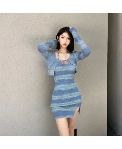 Women Dress Sexy 2 Piece Sets Strap Vintage Dresses Y2K Long Sleeve Tops Blouse Female Shirts Outfits New Korean 2023 $46.95 ...