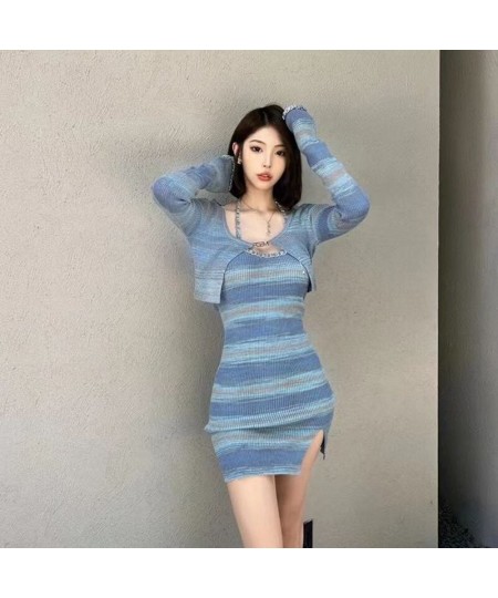 Women Dress Sexy 2 Piece Sets Strap Vintage Dresses Y2K Long Sleeve Tops Blouse Female Shirts Outfits New Korean 2023 $46.95 ...