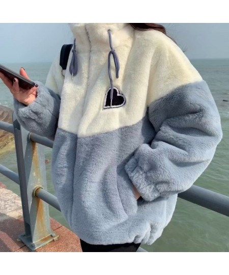 Winter Jacket Japanese Style color blocking Casual Hoodies Soft girl kawaii female student Korean loose Cardigan Sweater Coat...